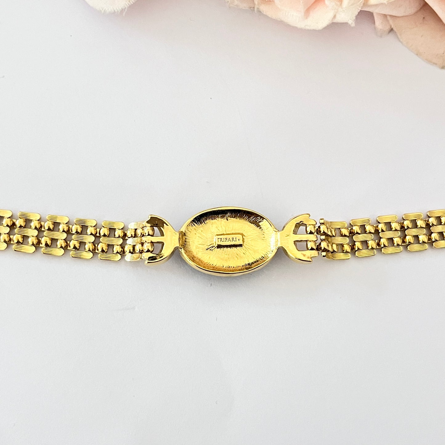 1980s Trifari Black Enamel Diamanté Chain Gold Plated Bracelet