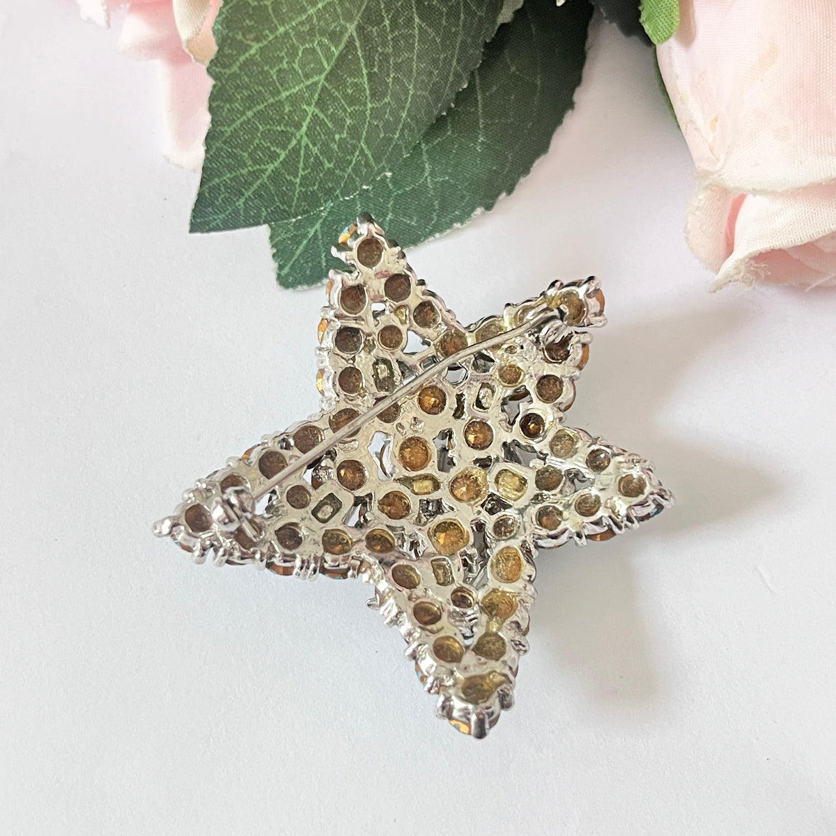 1950s Aqua Blue Diamanté Starfish Brooch