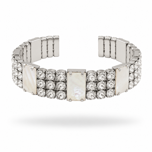 1940s Mother of Pearl and Diamanté Cuff Bracelet