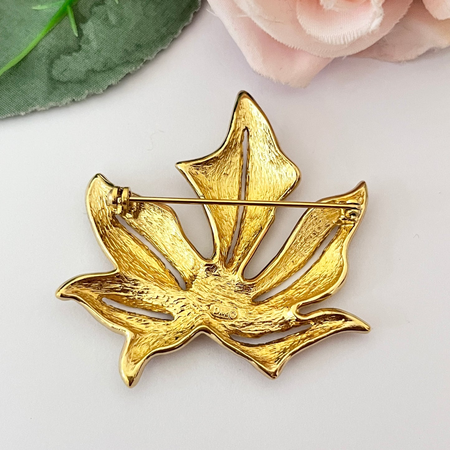 1980s Dior Gold Plated Maple Leaf Brooch