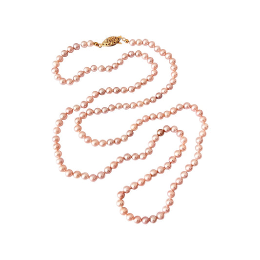 1950s Pink Cultured Pearl Gold Plated Clasp Necklace