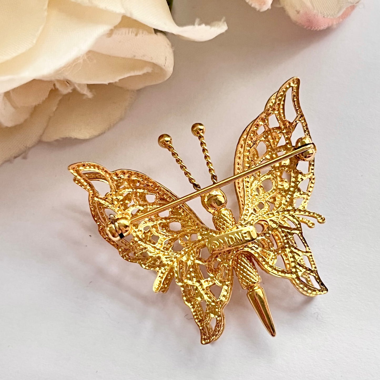 1980s Monet Gold Plated Butterfly Brooch