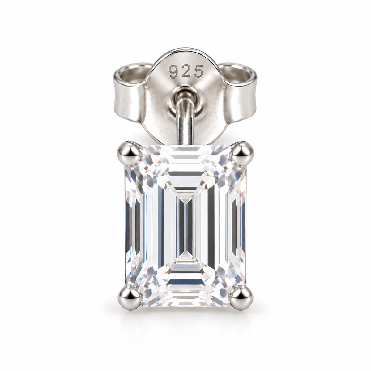 Sterling Silver 6x8mm Baguette Cubic Zirconia Stud Earrings