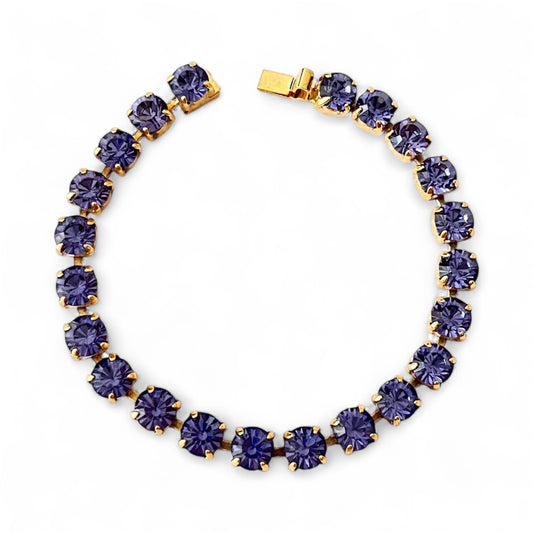 1980s Faux Amethyst Diamanté Gold Plated Tennis Bracelet