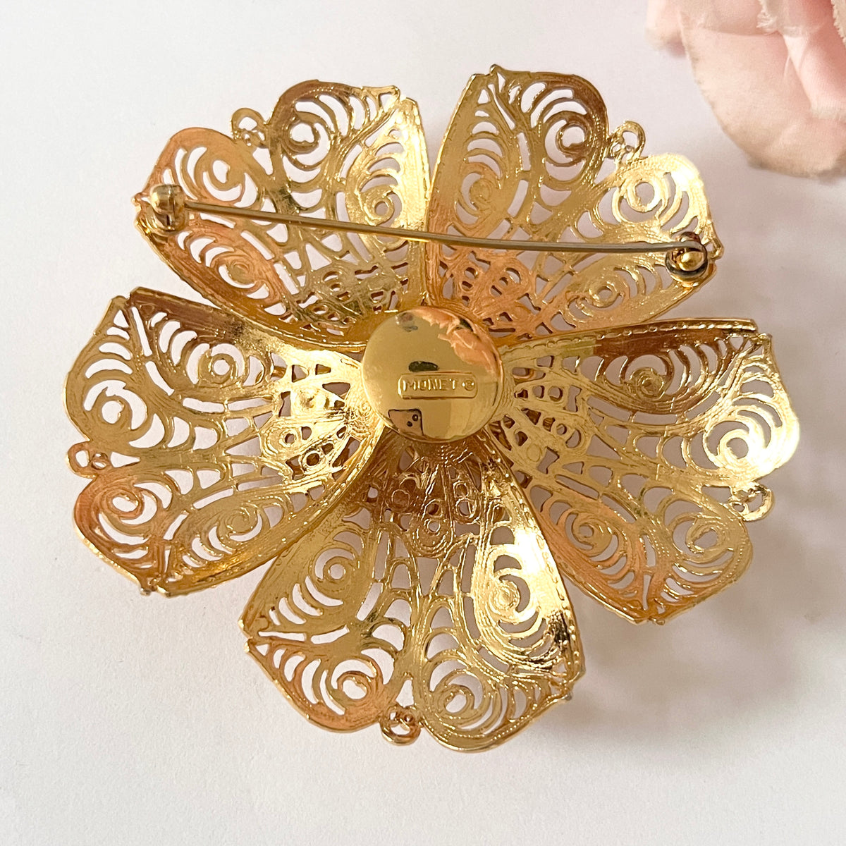 1980s Monet Flower Large Gold Plated Brooch