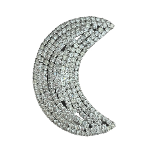 1950s Silver Tone Diamanté Crescent Moon Brooch