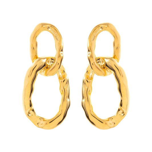 14k Gold Plated Statement Dangly Circle Pierced Earrings