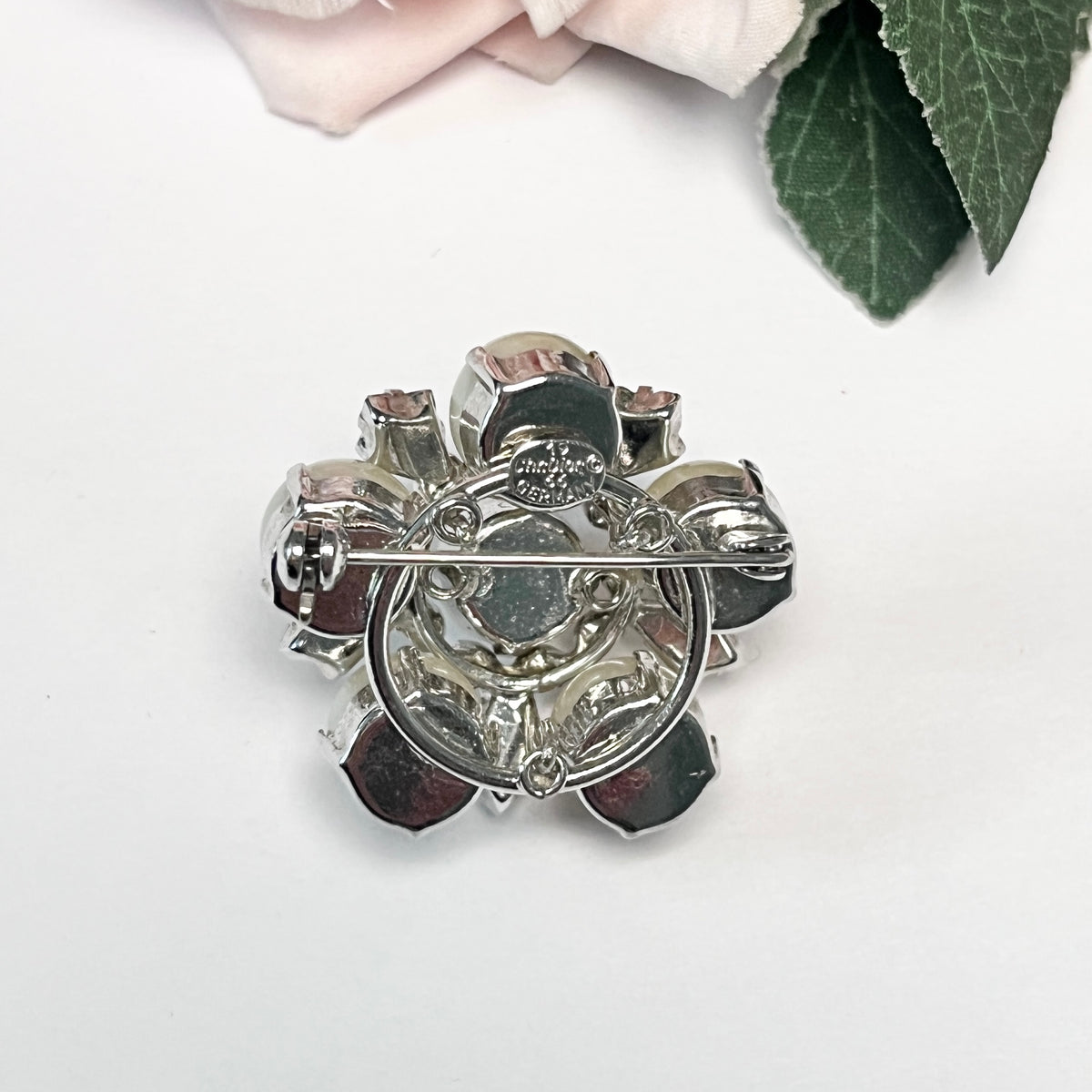 1966 Christian Dior Faux Pearl Diamanté Flower Brooch