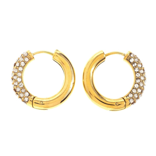 14k Gold Plated Sparkly Diamanté Statement Pierced Small Hoop Earrings