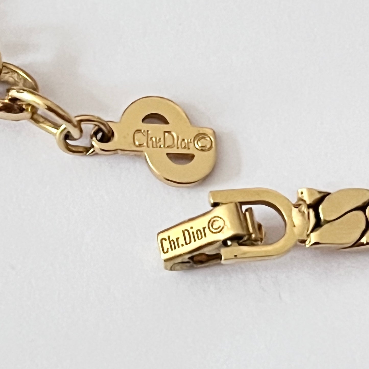 1970s Christian Dior Diamanté Pendant Gold Plated Chain Collar Necklace