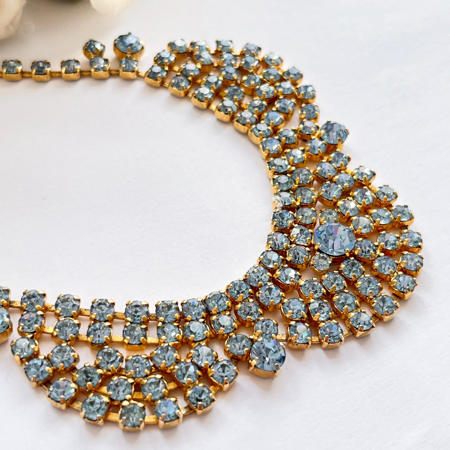 1950s Denim Blue Diamanté Sparkly Gold Plated Necklace