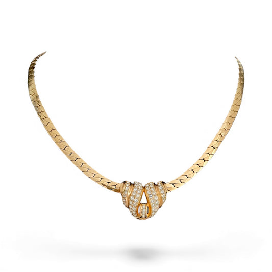 1970s Christian Dior Diamanté Pendant Gold Plated Chain Collar Necklace