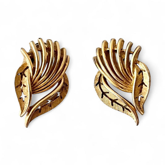 1960s Trifari Brushed Gold Plated Clip On Earrings