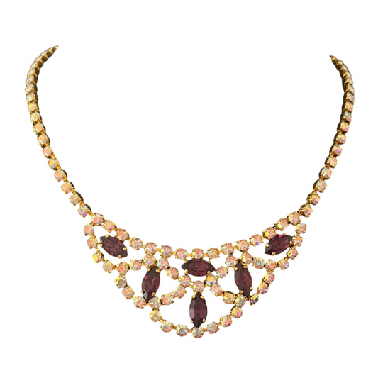 1960s Aurora Borealis Purple Diamanté Statement Necklace