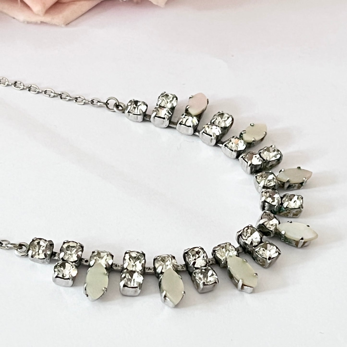 1950s Mother Of Pearl Diamanté Statement Collar Necklace