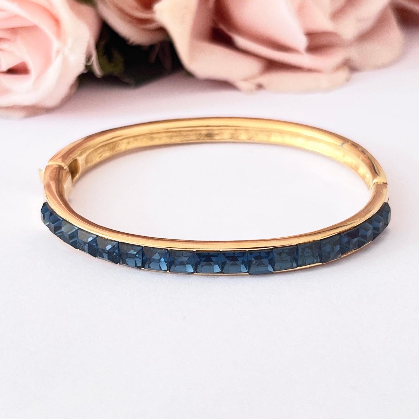 1980s Givenchy Gold Plated Blue Diamanté Bangle