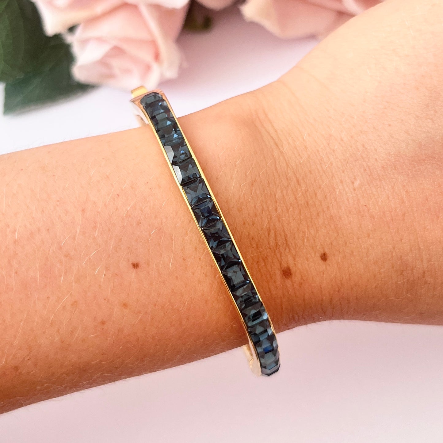 1980s Givenchy Gold Plated Blue Diamanté Bangle