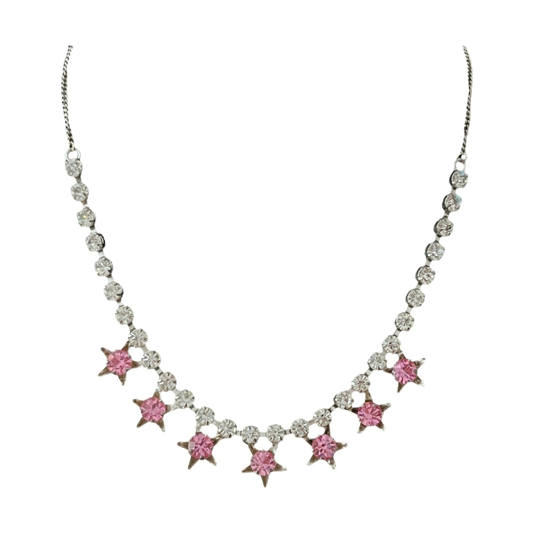 1950s Pink Diamanté Star Necklace