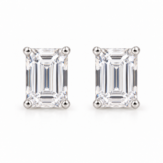 Sterling Silver 6x8mm Baguette Cubic Zirconia Stud Earrings