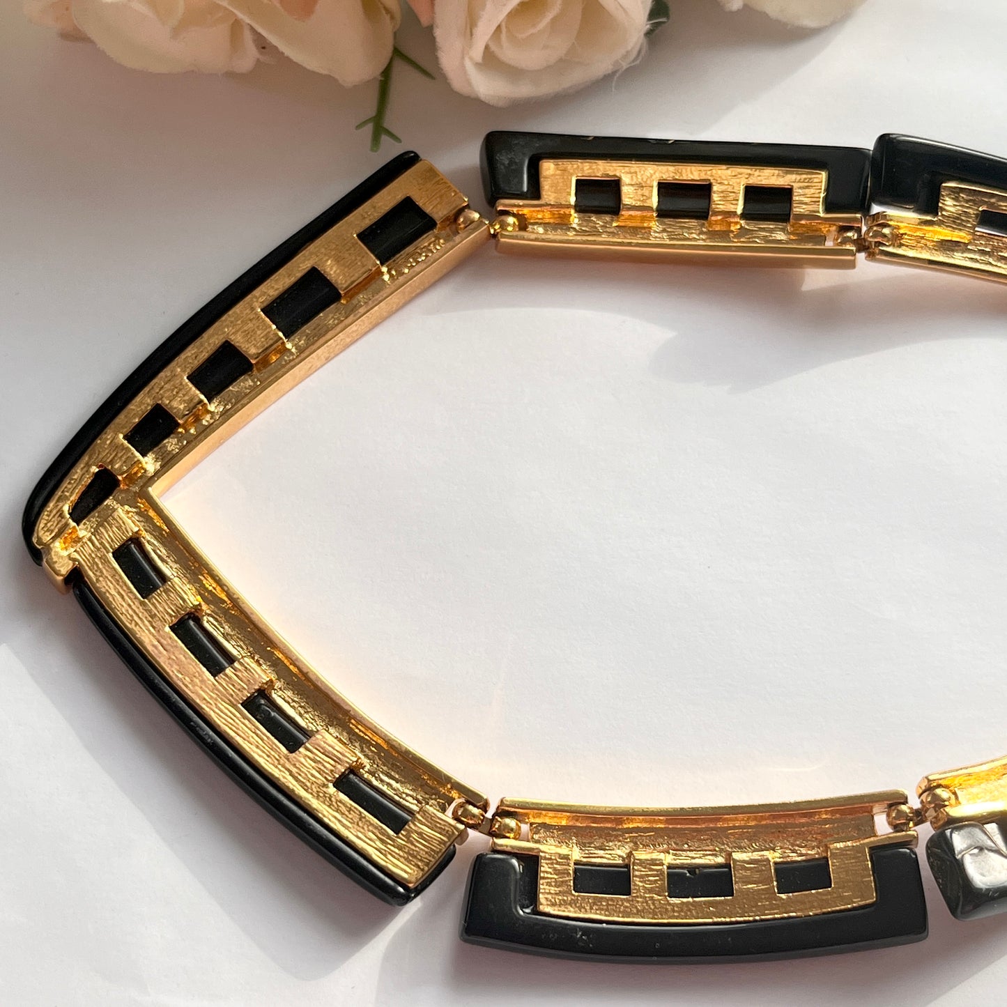 1980s Napier Gold Plated Black Resin Statement Collar Necklace