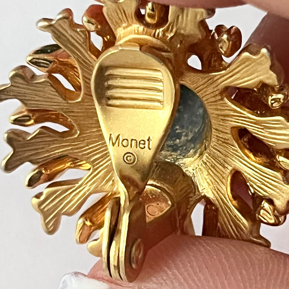 1980s Monet Brushed Gold Plated Flower Clip On Earrings