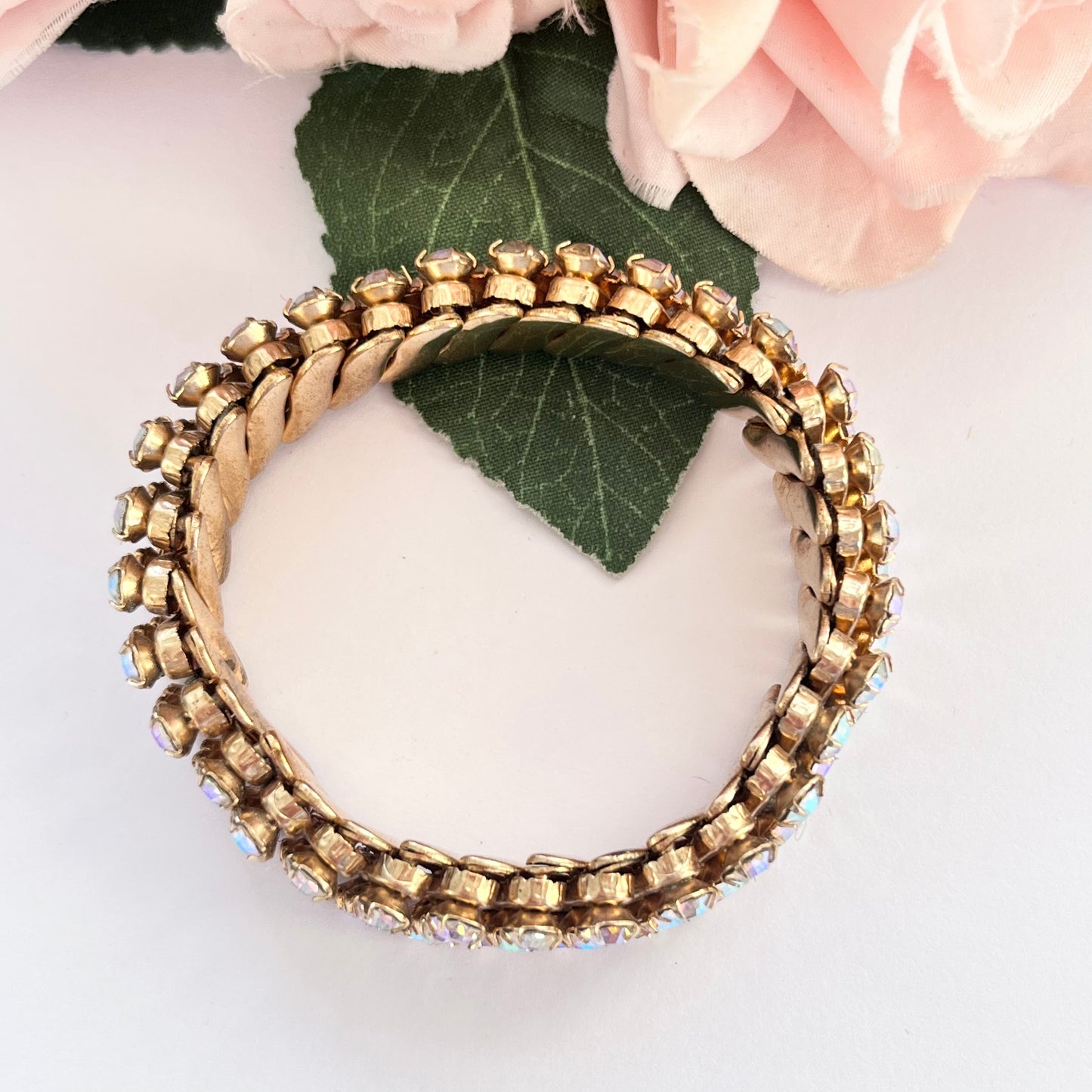 1950s Aurora Borealis Gold Plated Expandable Cuff Bracelet