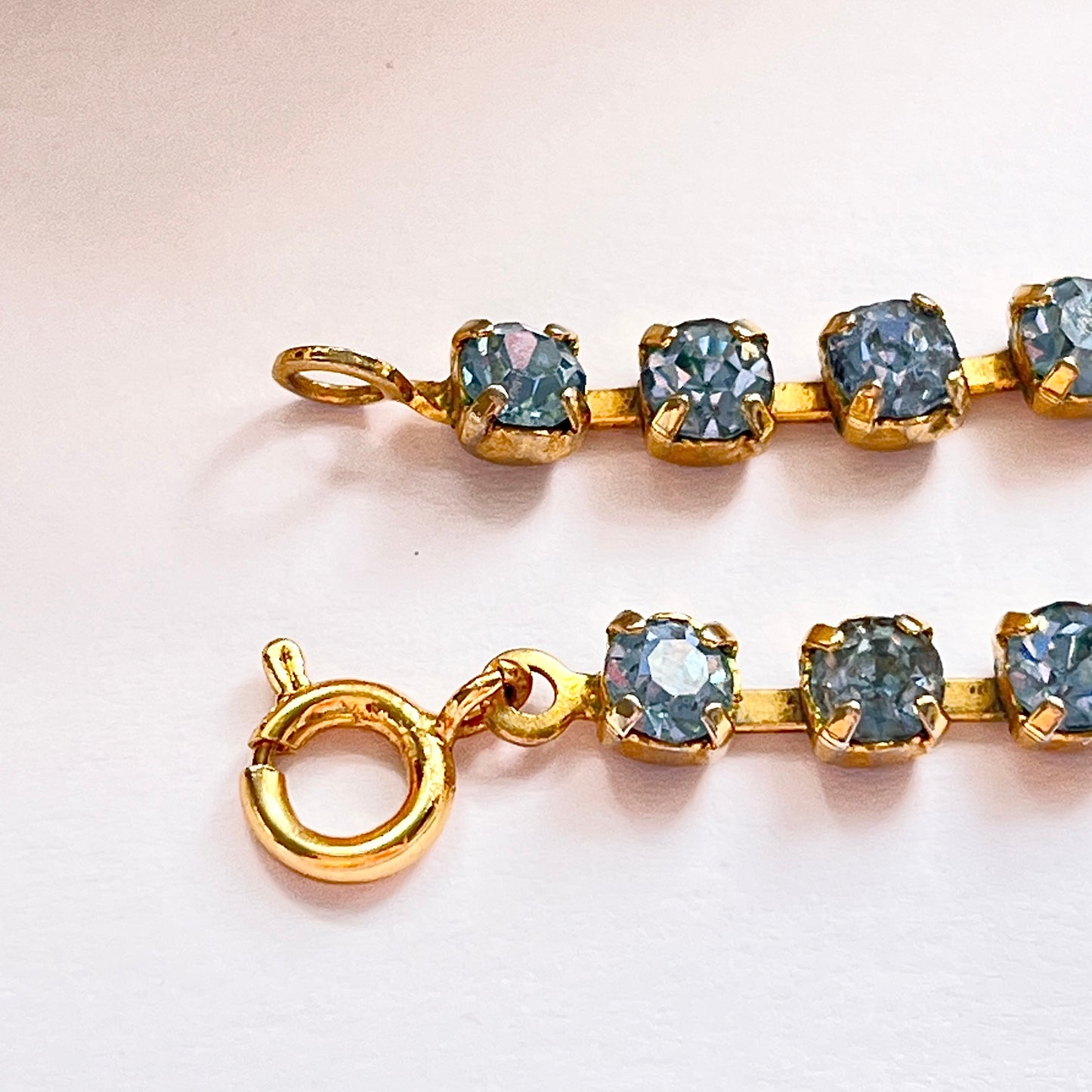 1950s Denim Blue Diamanté Sparkly Gold Plated Necklace