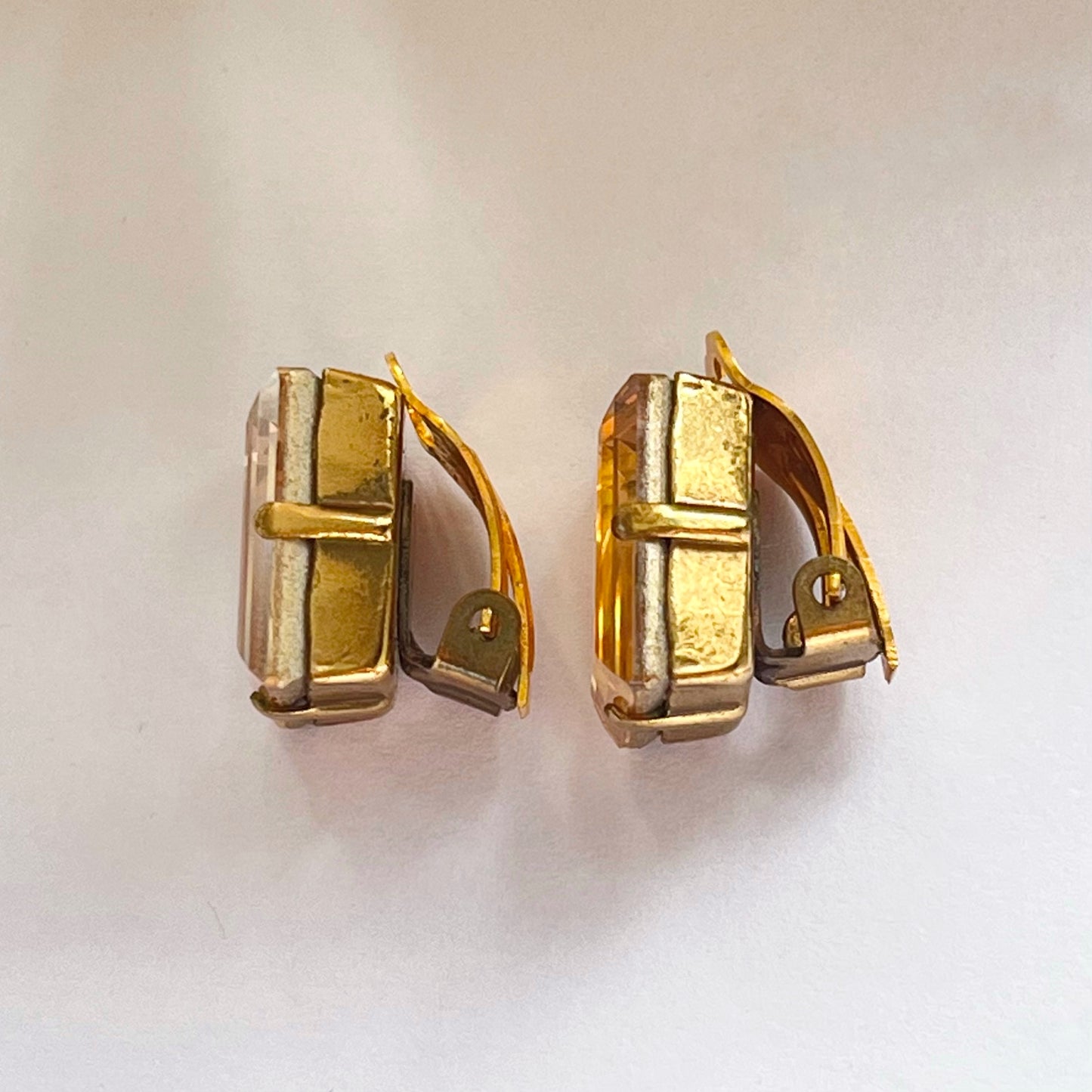 1980s Ermani Bulatti Champange Bronze Diamanté Gold Plated Clip On Earrings