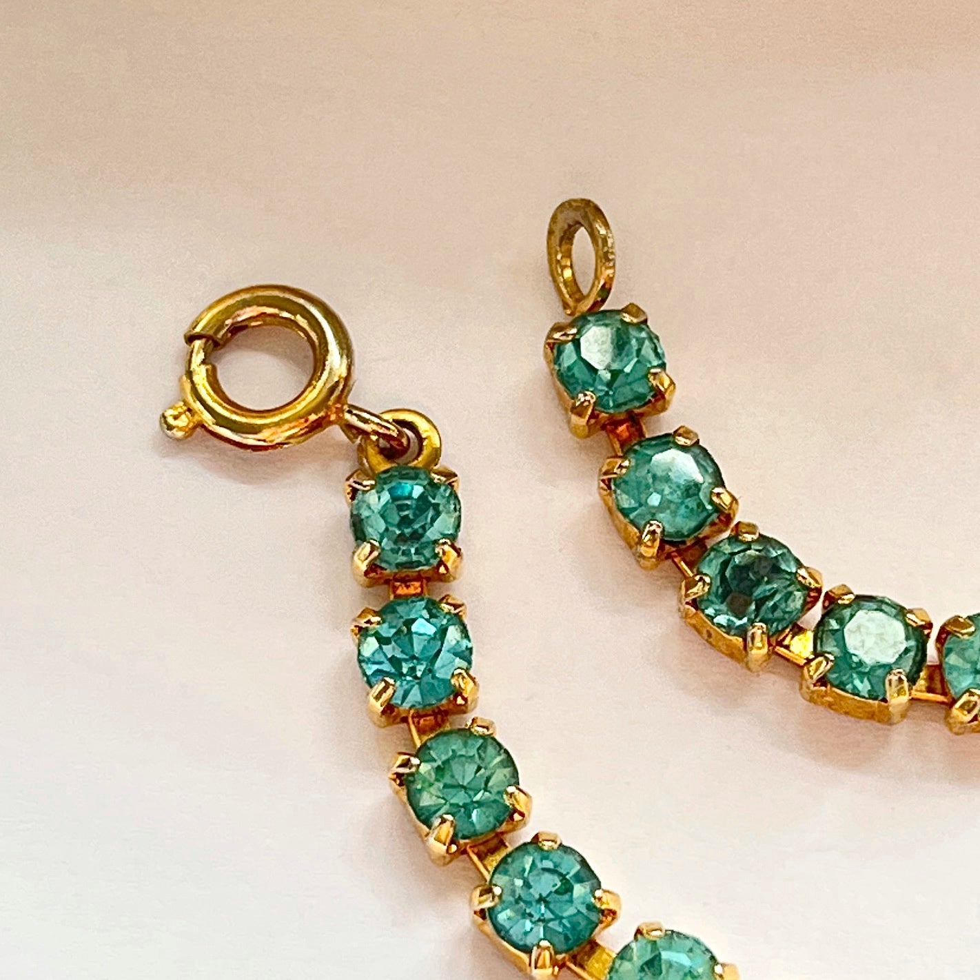 1950s Aqua Blue Diamanté Sparkly Gold Plated Necklace