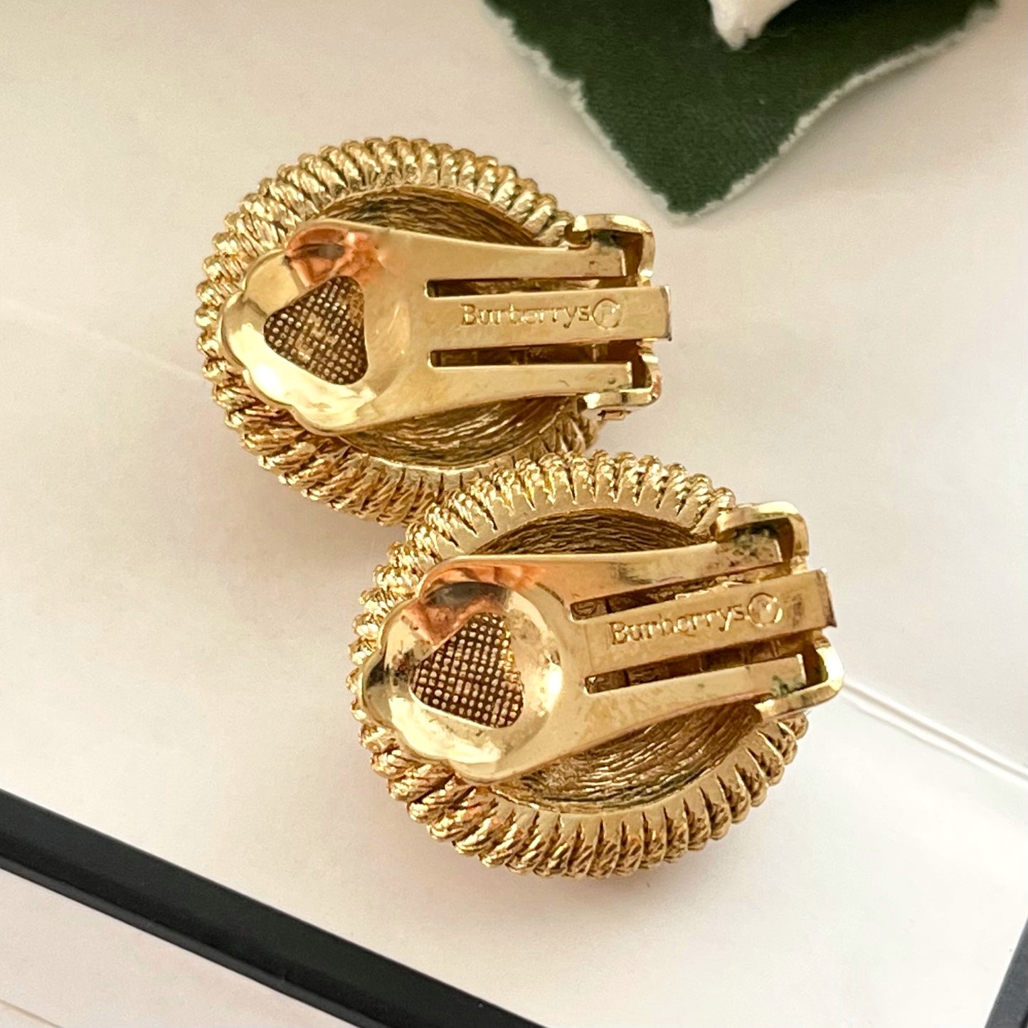 1980s Burberry Gold Plated Diamanté Clip On Earrings