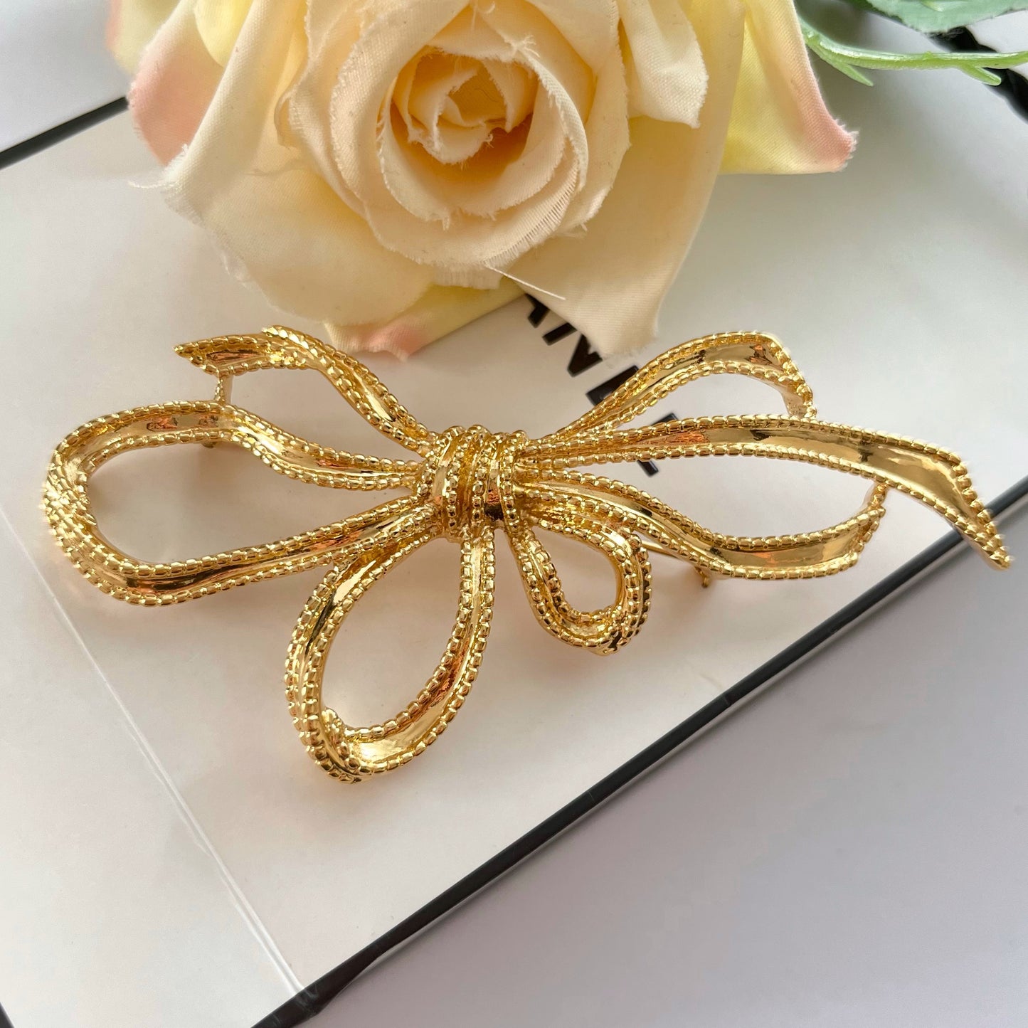 1980s Trifari Gold Plated Large Statement Ribbon Bow Brooch