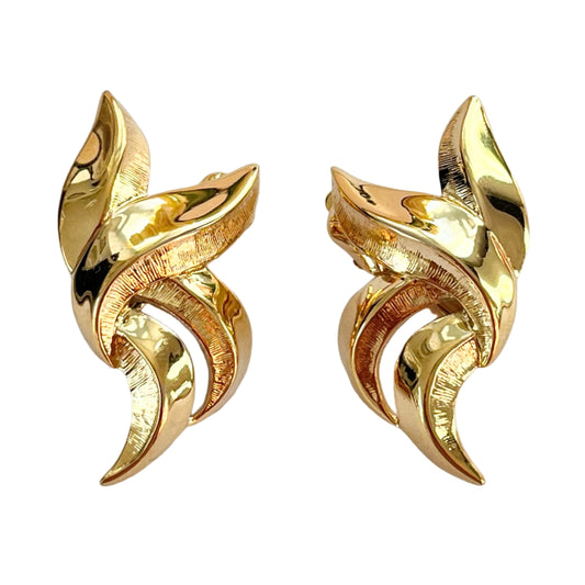 1960s Trifari Gold Plated Leaf Clip On Earrings