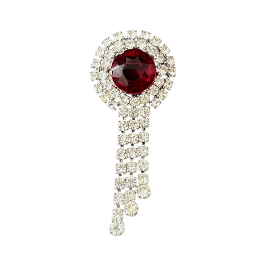 1950s Raspberry Pink Dangly Diamanté Brooch