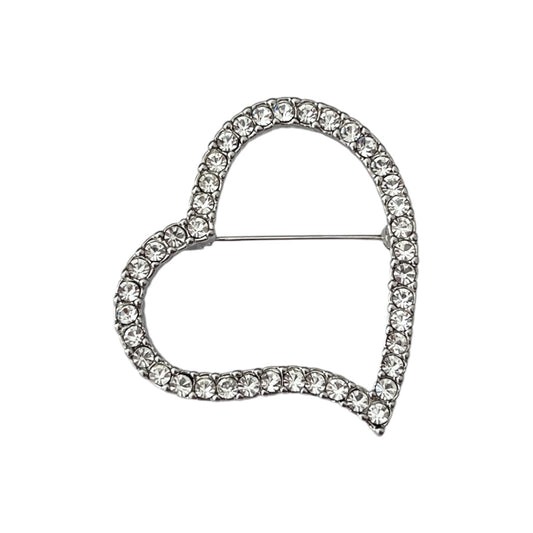 1980s Silver Tone Diamantés Love Heart Brooch