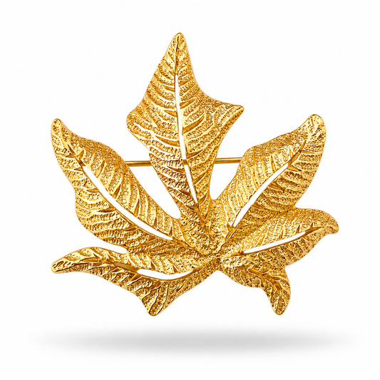 1980s Dior Gold Plated Maple Leaf Brooch
