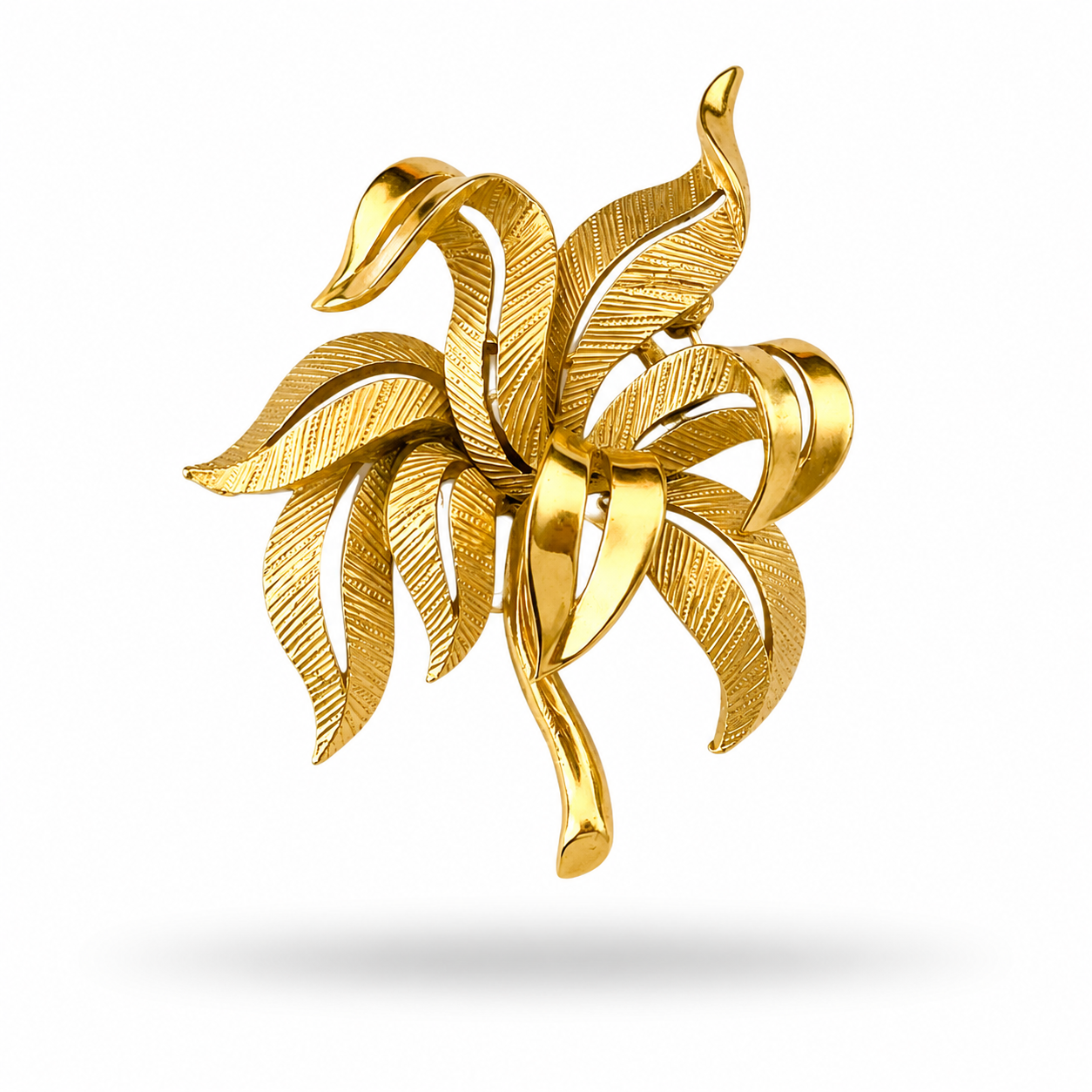 1980s Trifari Gold Plated Large Statement Palm Tree Brooch