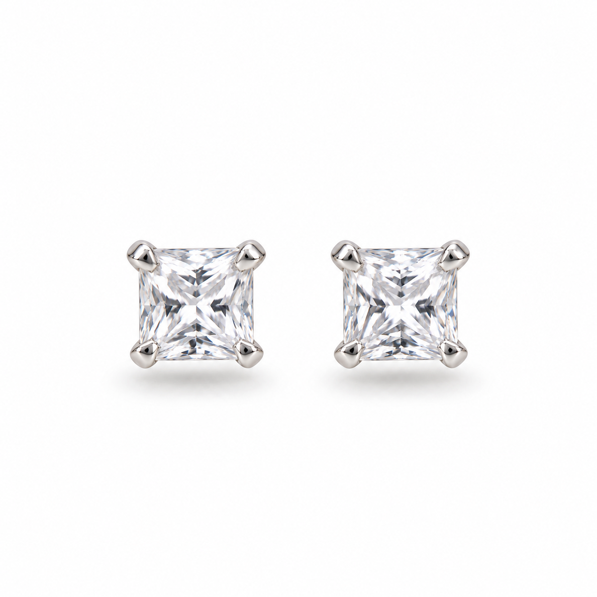 Sterling Silver 4mm Square Cubic Zirconia Stud Earrings