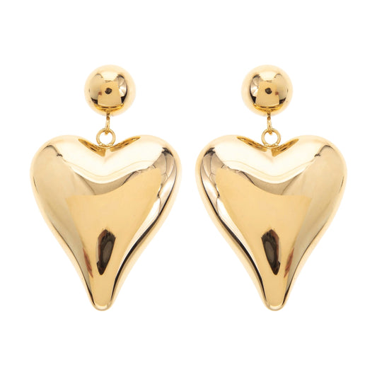 14k Gold Plated Large Statement Dangly Love Heart Pierced Earrings