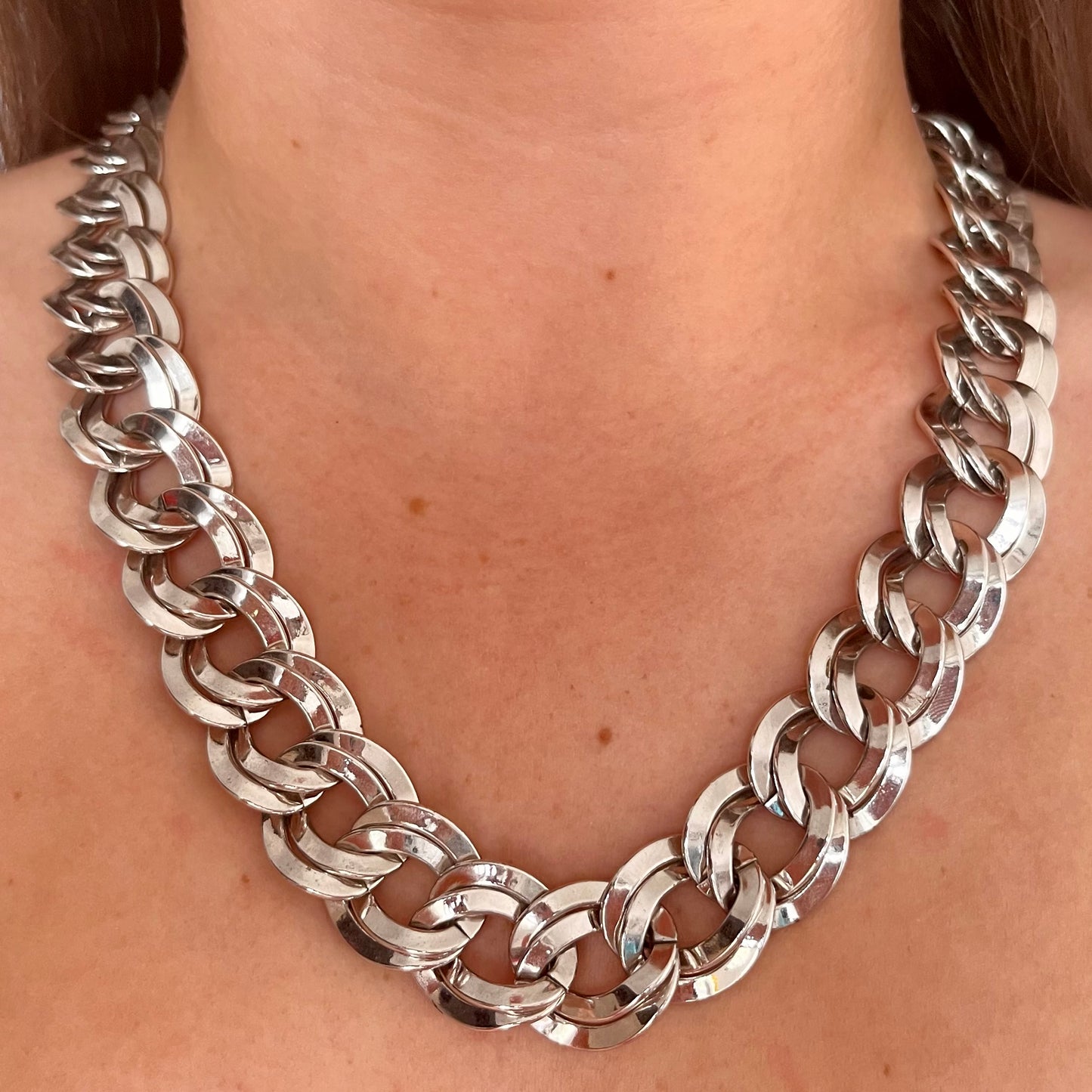 1980s Monet Silver Plated Chunky Loose Curb Chain Necklace