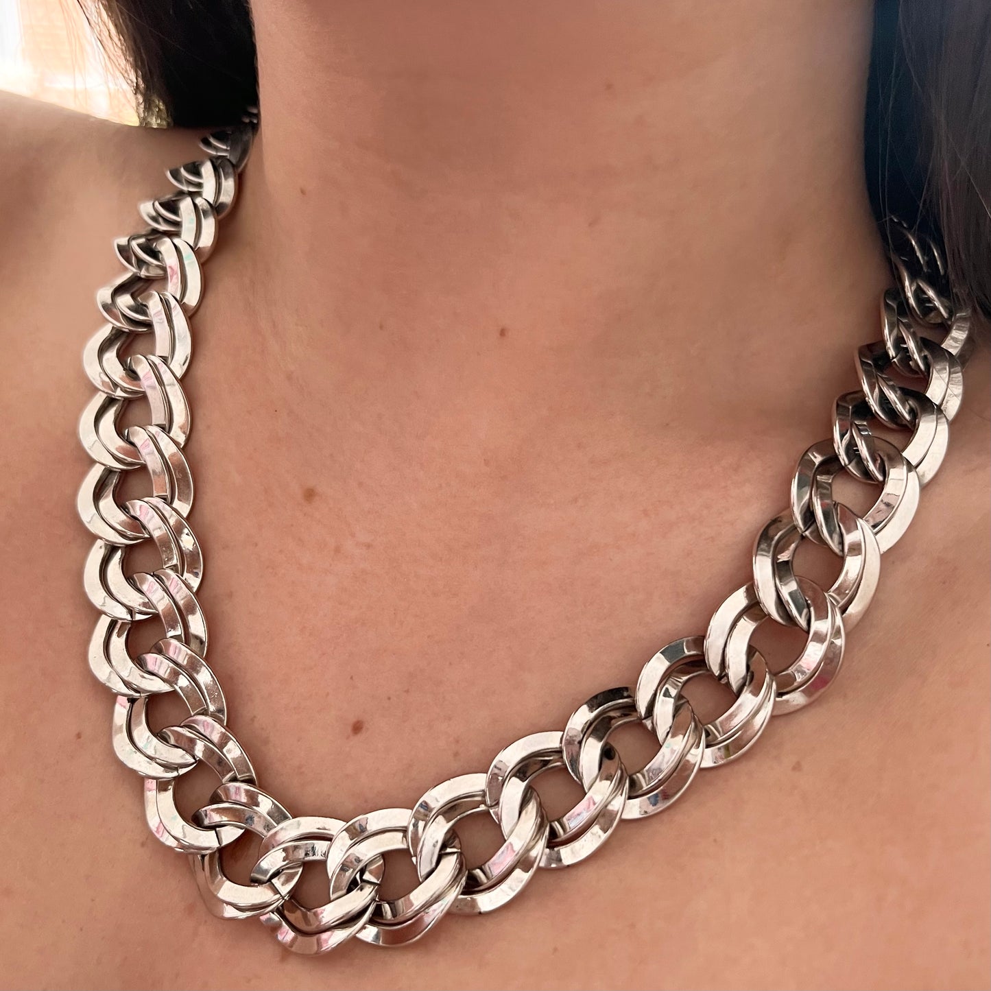 1980s Monet Silver Plated Chunky Loose Curb Chain Necklace