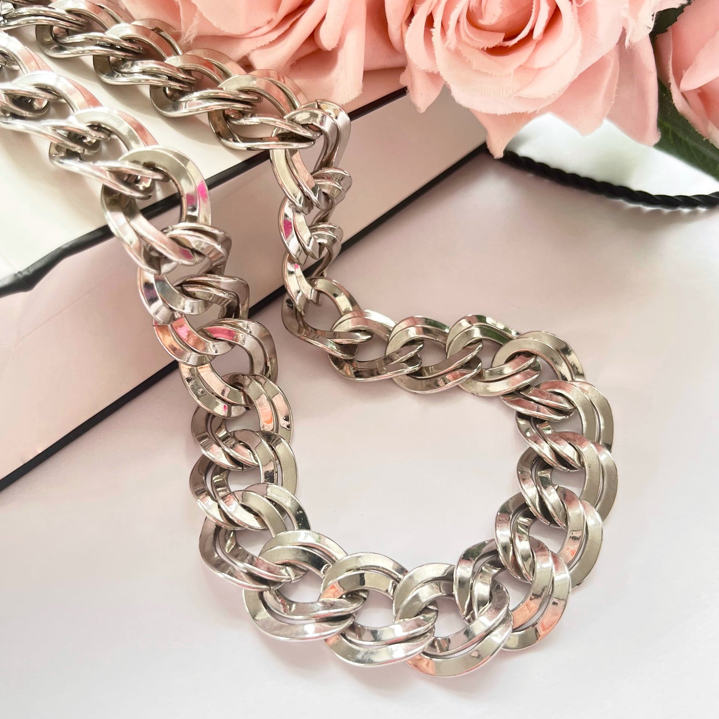 1980s Monet Silver Plated Chunky Loose Curb Chain Necklace