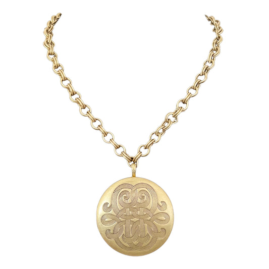 1980s Monet Gold Plated Circle Locket Pendant Chain Necklace