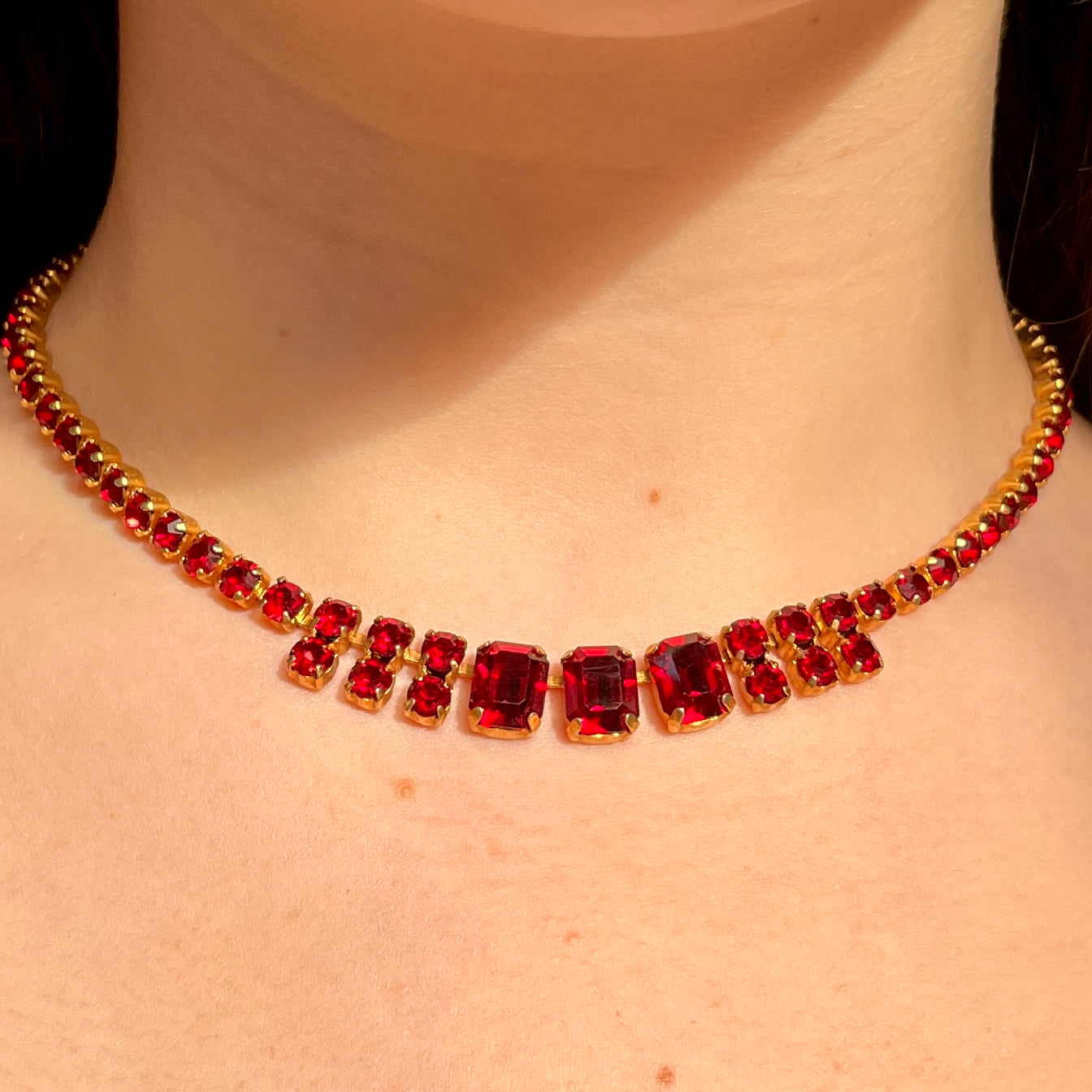 1950s Ruby Red Sparkling Necklace