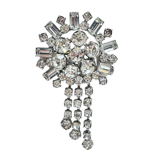 Beautiful 1950s Silver Statement Austrian Crystal Dangly Brooch