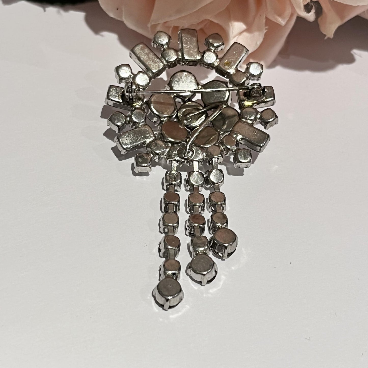 Beautiful 1950s Silver Statement Austrian Crystal Dangly Brooch