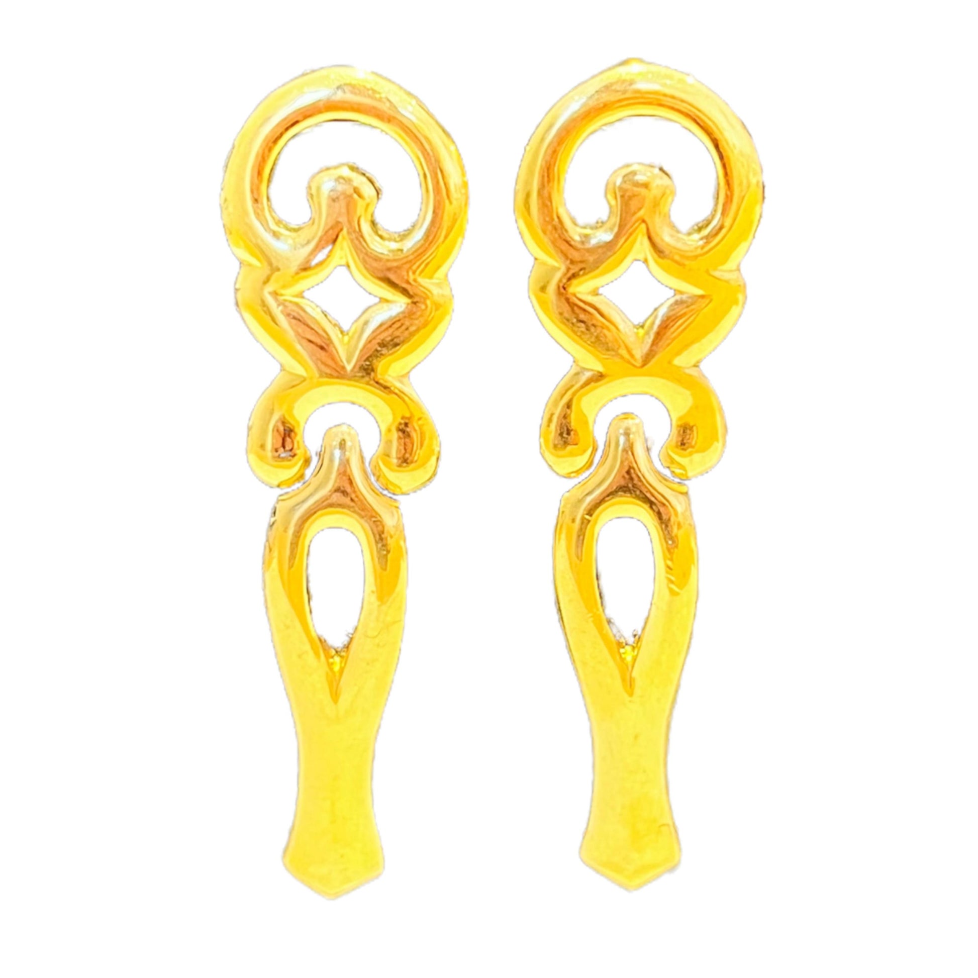 1980s Bergdorf Goodman Gold Plated Dangly Pierced Earrings Vintage Amara