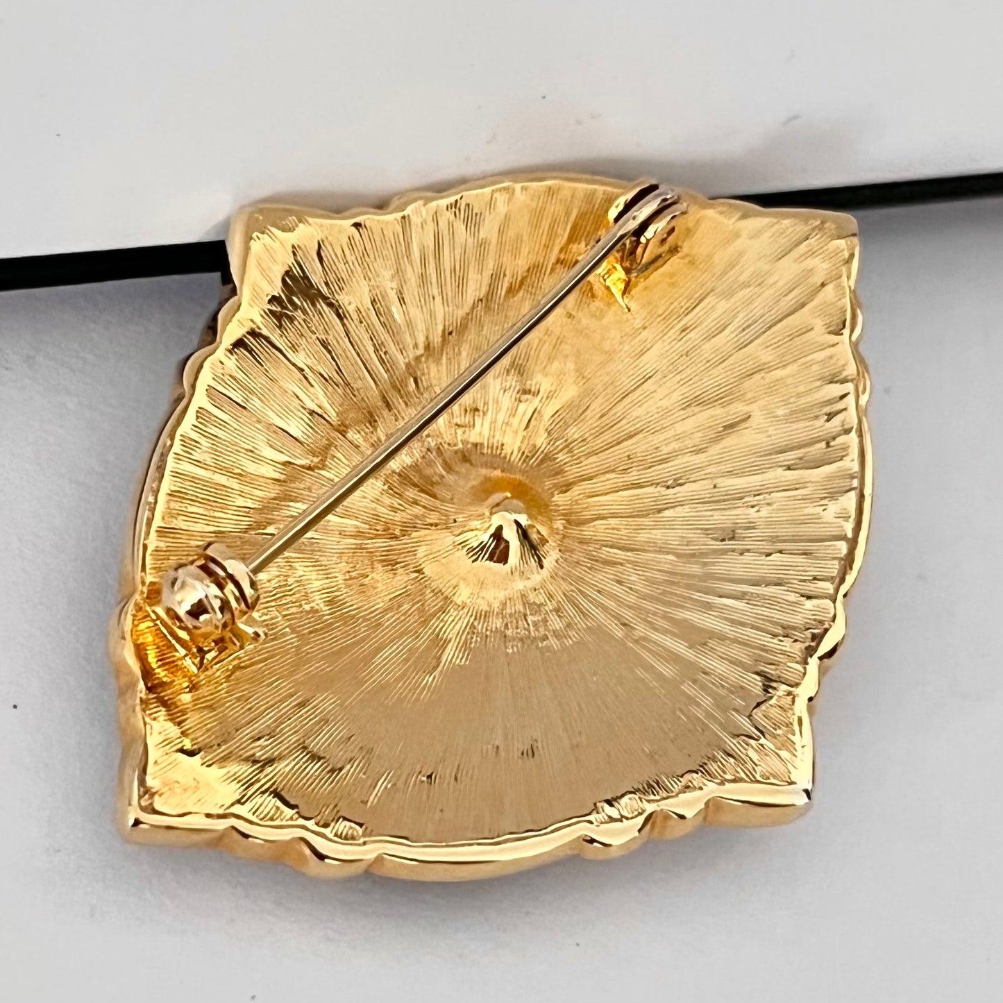 1980s Gold Plated Black Enamel Diamanté Brooch