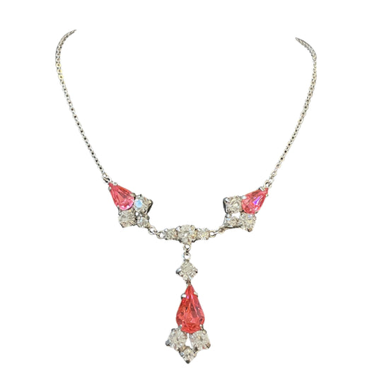 Pretty 1920s Art Deco Sparkly Pink And Silver Necklace
