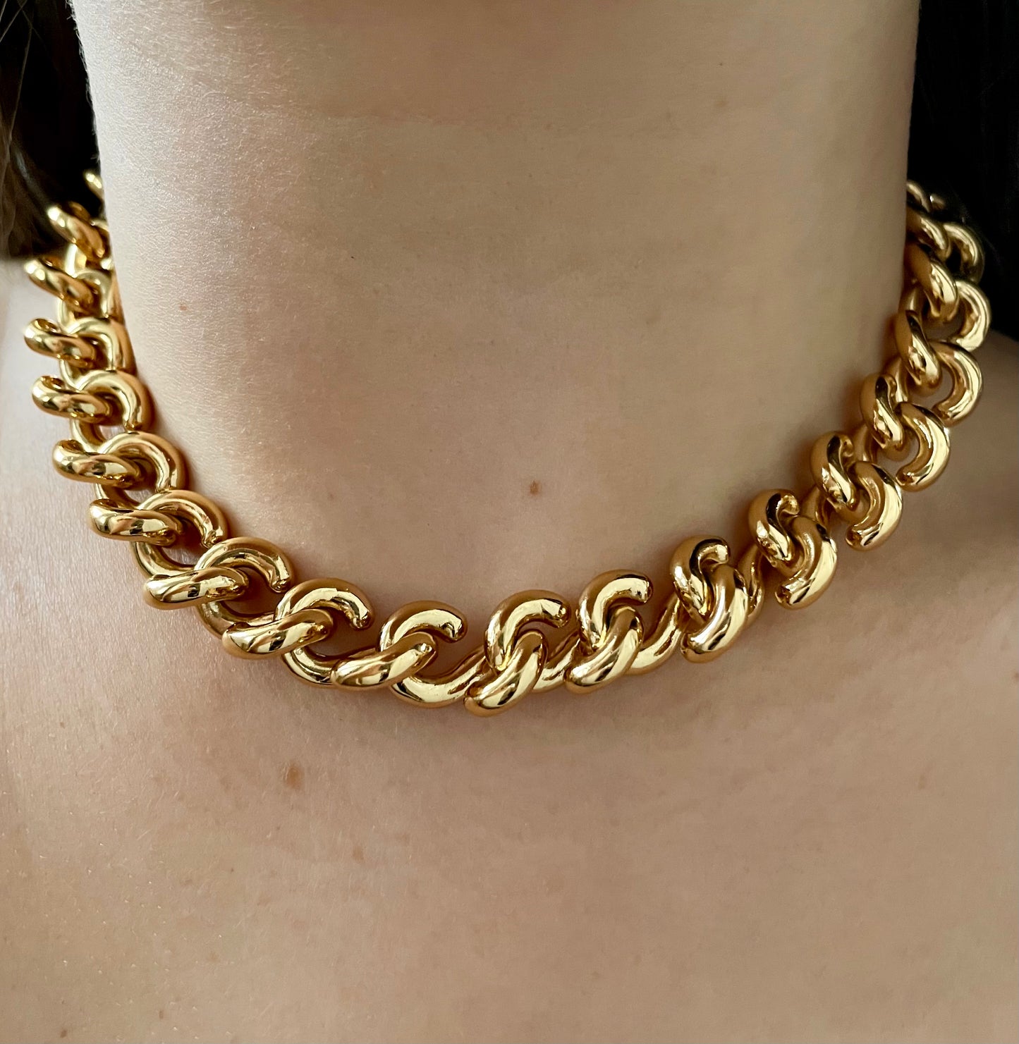 1980s Balenciaga Gold Plated Chunky Chain Collar Necklace