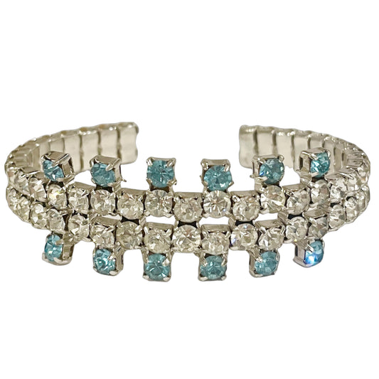1950s Baby Blue Extra Sparkly Diamanté Cuff Bracelet